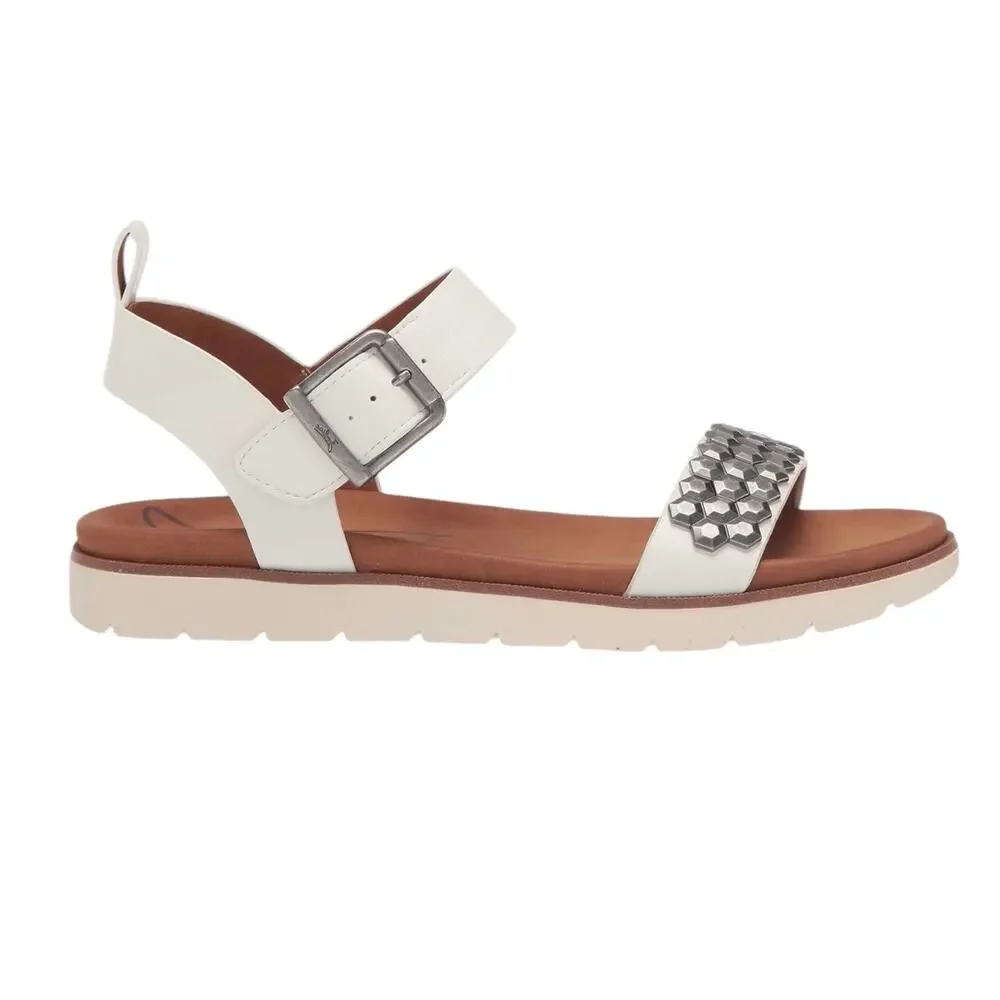 Zodiac Women's Nola Ankle Strap Studded Flat Sandals White Size 8